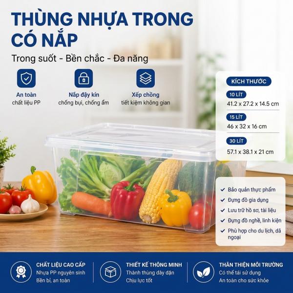 Thùng nhựa trong có nắp