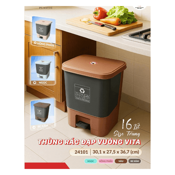 Thùng rác đạp vuông 16 lít